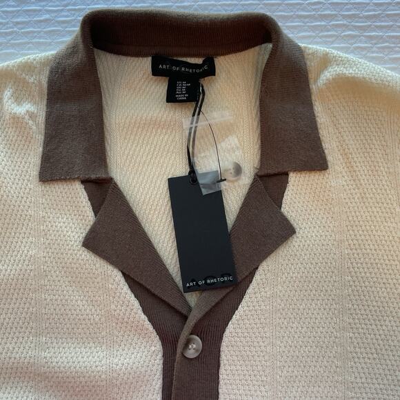 NWT Art of Rhetoric Martini Olive Cocktail Textured Knit Button Up Polo Shirt - Picture 9 of 11